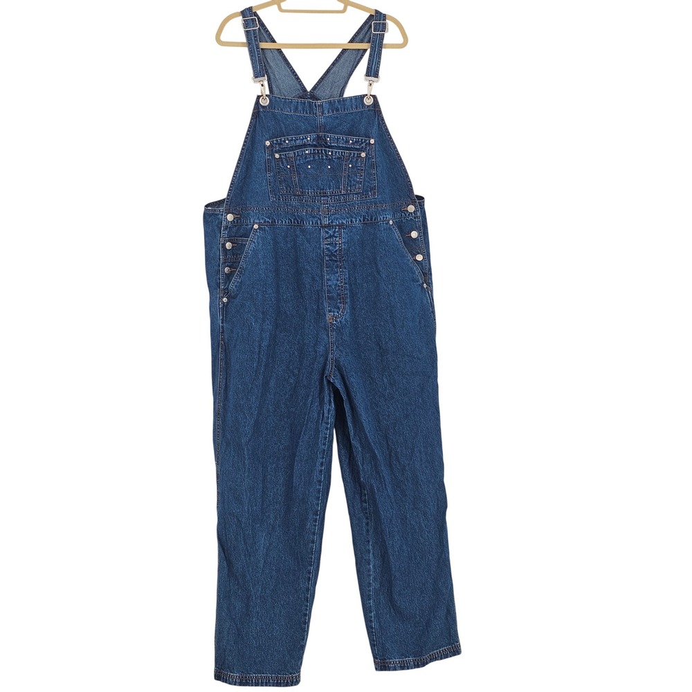 Vintage Denim & Co Denim Bib Overalls 1X Studded Blue 90s Farmcore Utility